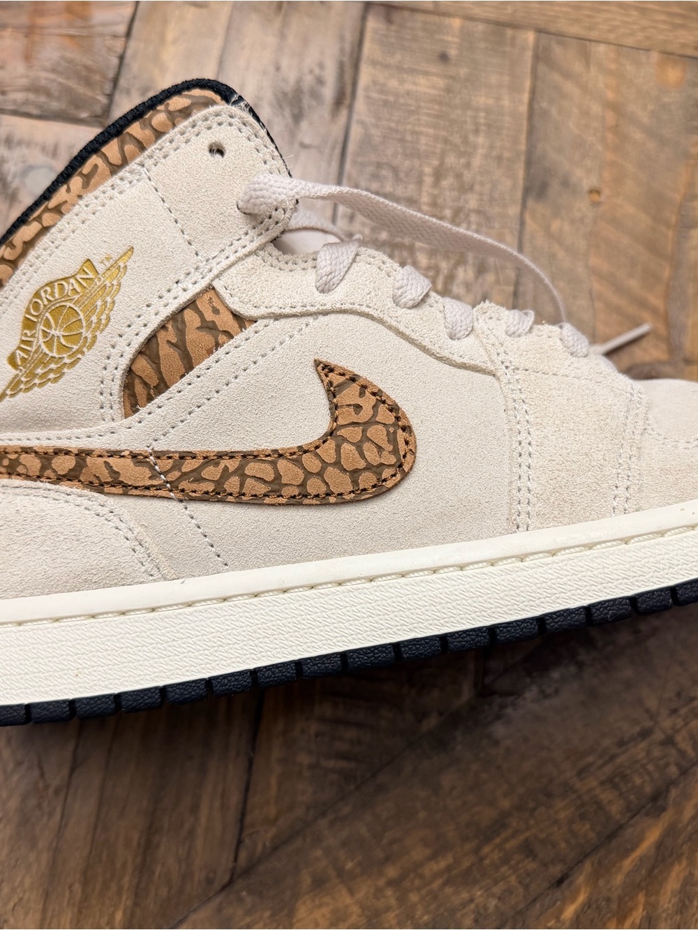 Jordan Mid-Top Sneaker in Cream and Brown